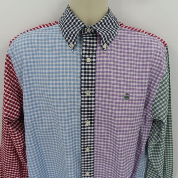 Brooks Brothers Medium Multicolor Colorblock Gingham Long Sleeve Button Shirt - Picture 2 of 14